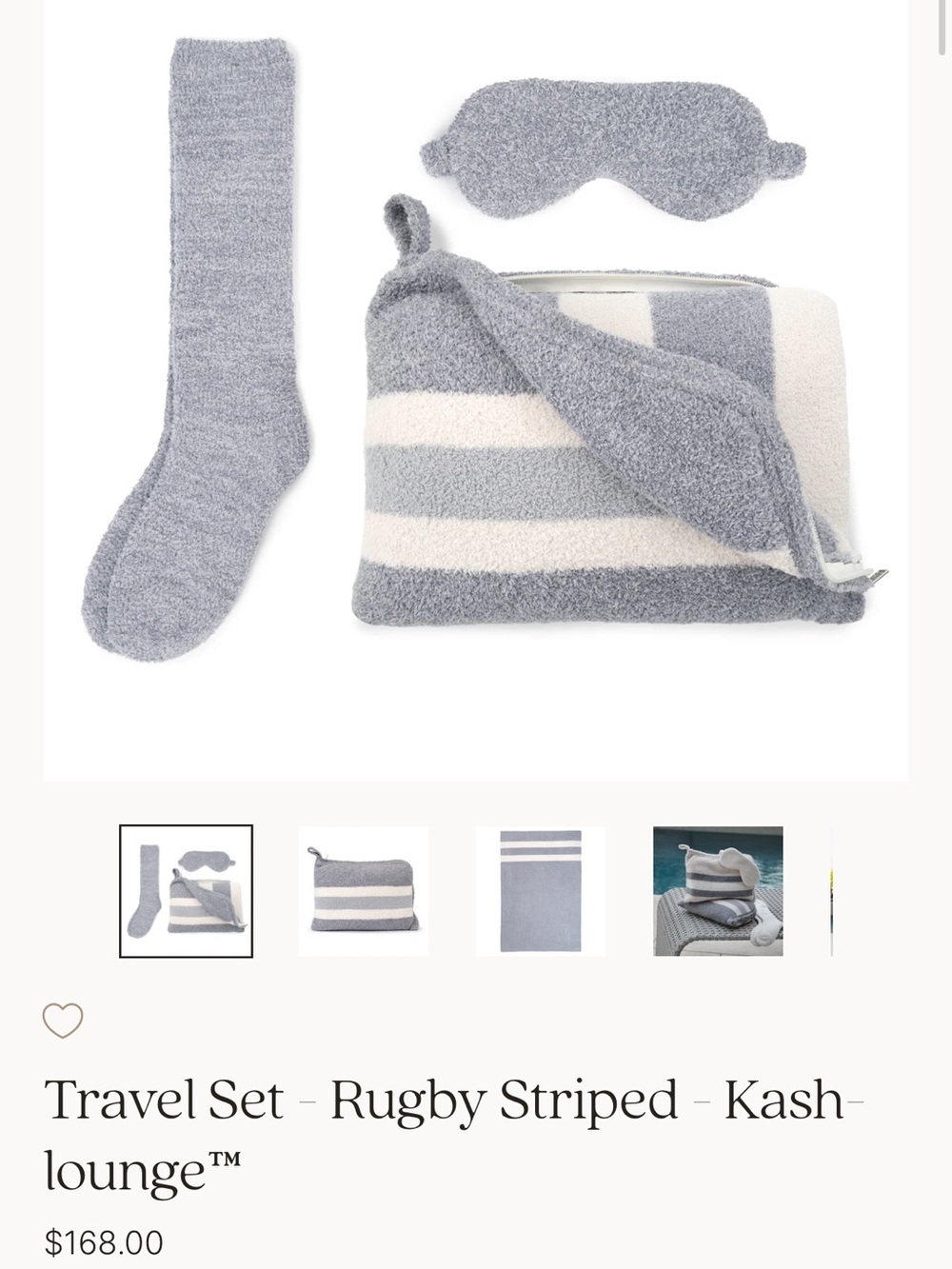 Kashlounge™ Rugby Striped Travel Set in Light Gray
